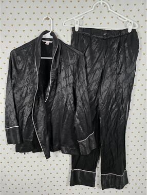 Victorias Secret Black Robe Set Pants Pajamas 2pc set SMALL Logo